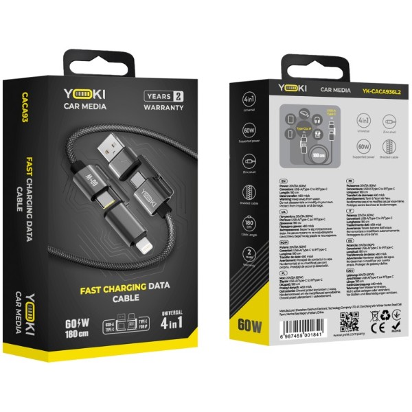 Фото - Кабель YOKI USB-A/Type-C to Type-C/to iP 60W 1.8m (CA93 Black)